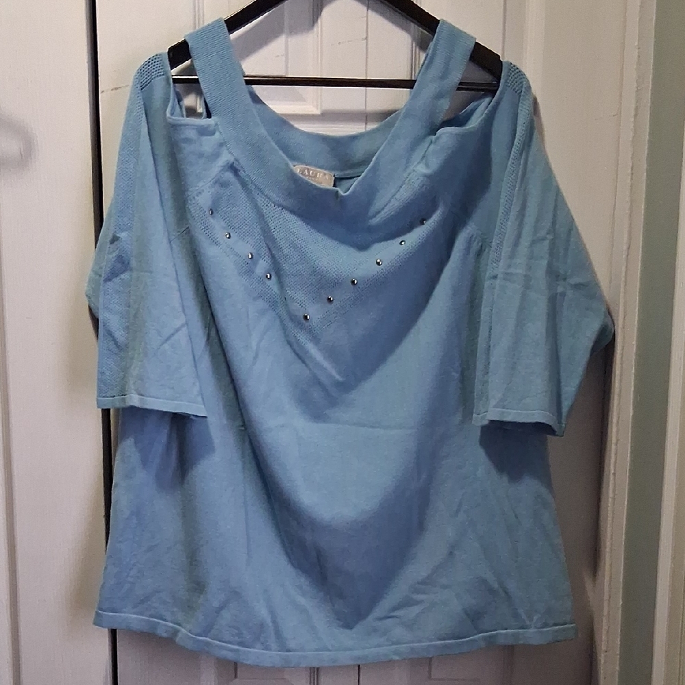 Elegant Sky Blue Women's Blouse with Stud Details